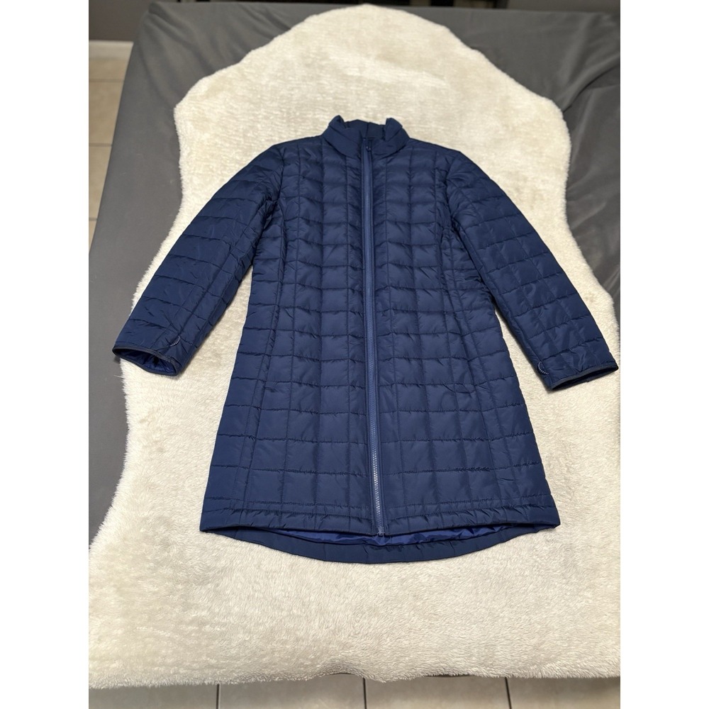 Lands End Womens Full Zip Blue Down‎ Quilted Long Jacket Size XS